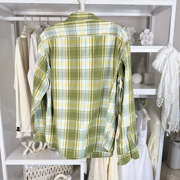 Lucky Brand Dungarees Mens Size L Heavy Cotton Green Plaid Button Up Shirt #3595 - Picture 2 of 7
